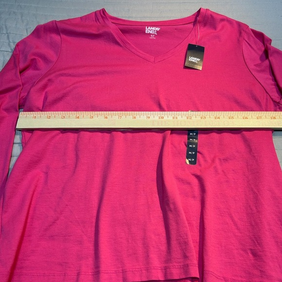 NEW Lands End Womens Long Sleeve V Neck T Shirt Pink Petite M MP NWT 100% cotton - Picture 7 of 11